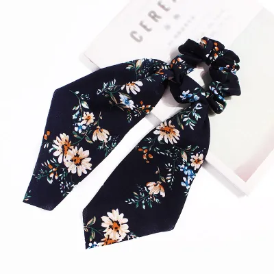 Trendy Flower Chain Print Knotted Ribbon Elastic Hair Band