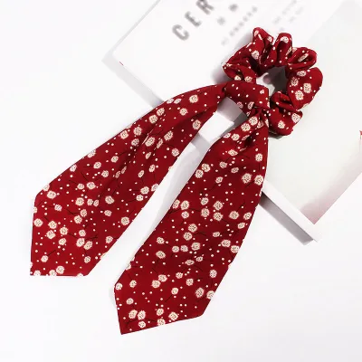 Trendy Flower Chain Print Knotted Ribbon Elastic Hair Band