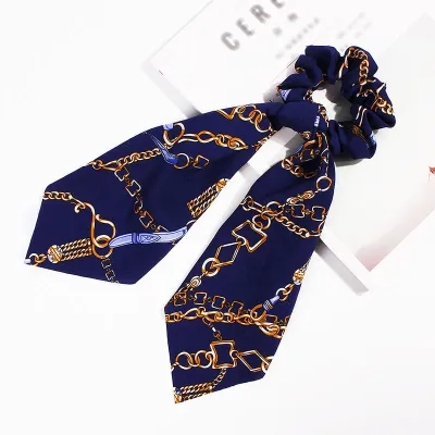 Trendy Flower Chain Print Knotted Ribbon Elastic Hair Band