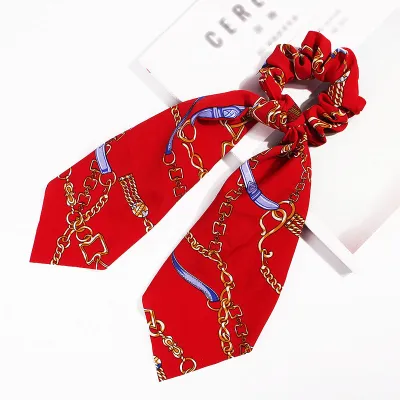 Trendy Flower Chain Print Knotted Ribbon Elastic Hair Band