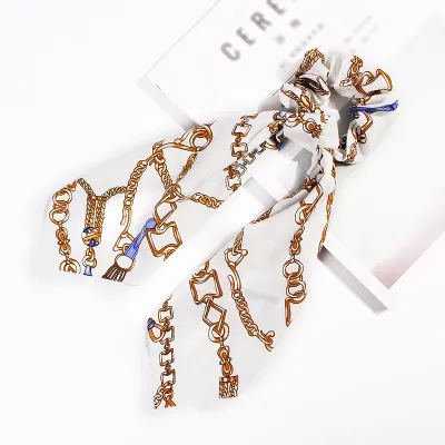 Trendy Flower Chain Print Knotted Ribbon Elastic Hair Band