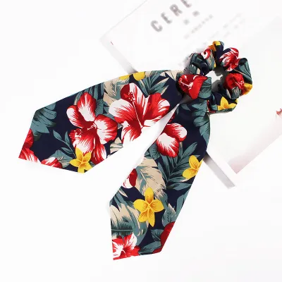 Trendy Flower Chain Print Knotted Ribbon Elastic Hair Band