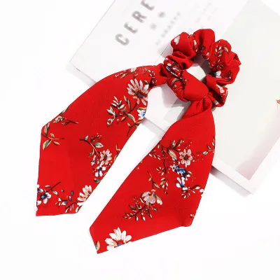 Trendy Flower Chain Print Knotted Ribbon Elastic Hair Band