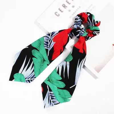 Trendy Flower Chain Print Knotted Ribbon Elastic Hair Band