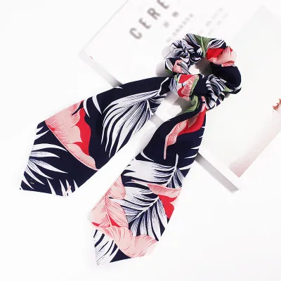 Trendy Flower Chain Print Knotted Ribbon Elastic Hair Band