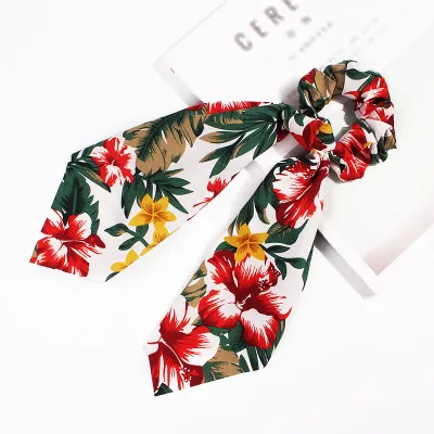 Trendy Flower Chain Print Knotted Ribbon Elastic Hair Band