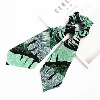 Trendy Flower Chain Print Knotted Ribbon Elastic Hair Band