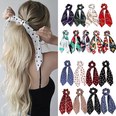 Trendy Flower Chain Print Knotted Ribbon Elastic Hair Band