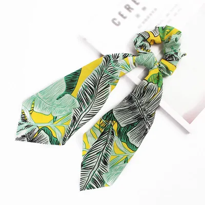 Trendy Flower Chain Print Knotted Ribbon Elastic Hair Band