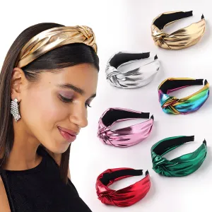 Fashion New Bright Color PU Knotted Headband for Women Plaid