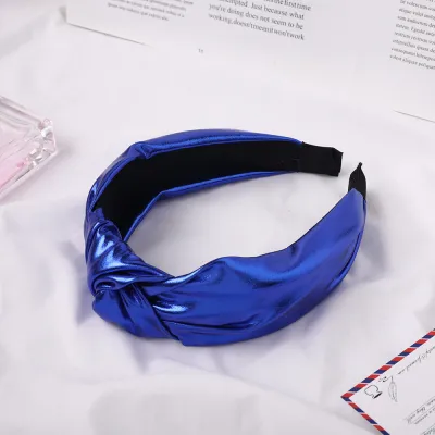 Fashion New Bright Color PU Knotted Headband for Women Plaid