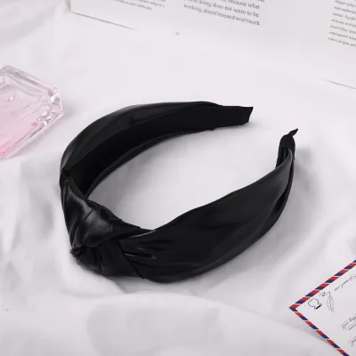 Fashion New Bright Color PU Knotted Headband for Women Plaid