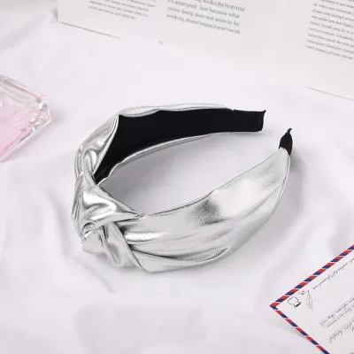 Fashion New Bright Color PU Knotted Headband for Women Plaid