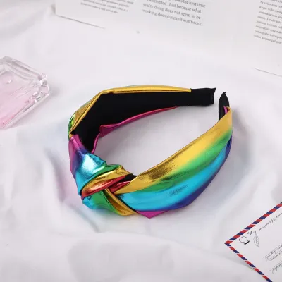 Fashion New Bright Color PU Knotted Headband for Women Plaid