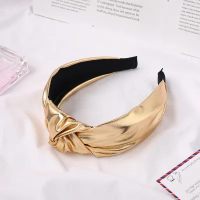 Fashion New Bright Color PU Knotted Headband for Women Plaid