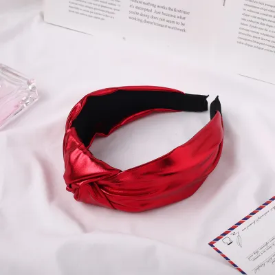 Fashion New Bright Color PU Knotted Headband for Women Plaid