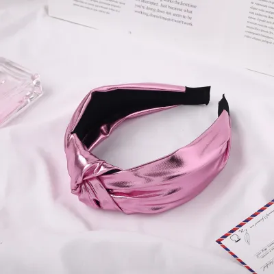 Fashion New Bright Color PU Knotted Headband for Women Plaid