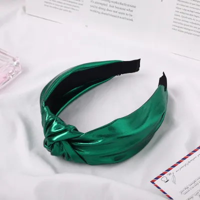 Fashion New Bright Color PU Knotted Headband for Women Plaid