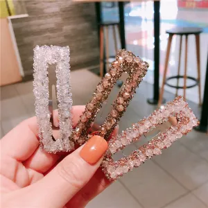 Fashion Shiny Crystal Decor Hollow Hairpin Women's Side Clip