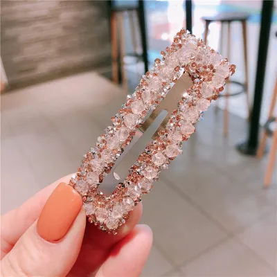 Fashion Shiny Crystal Decor Hollow Hairpin Women's Side Clip