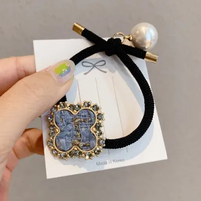 Fashion Four-Leaf Clover Rhinestone Decor Elastic Hair Band Vintage Women's