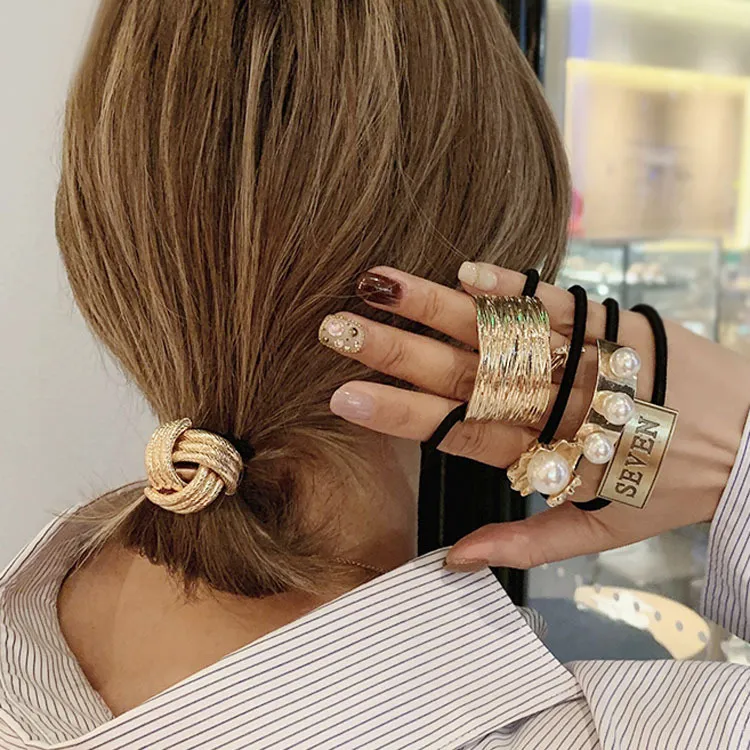 Retro Irregular Geometric Metal Alloy Elastic Hair Band Women's