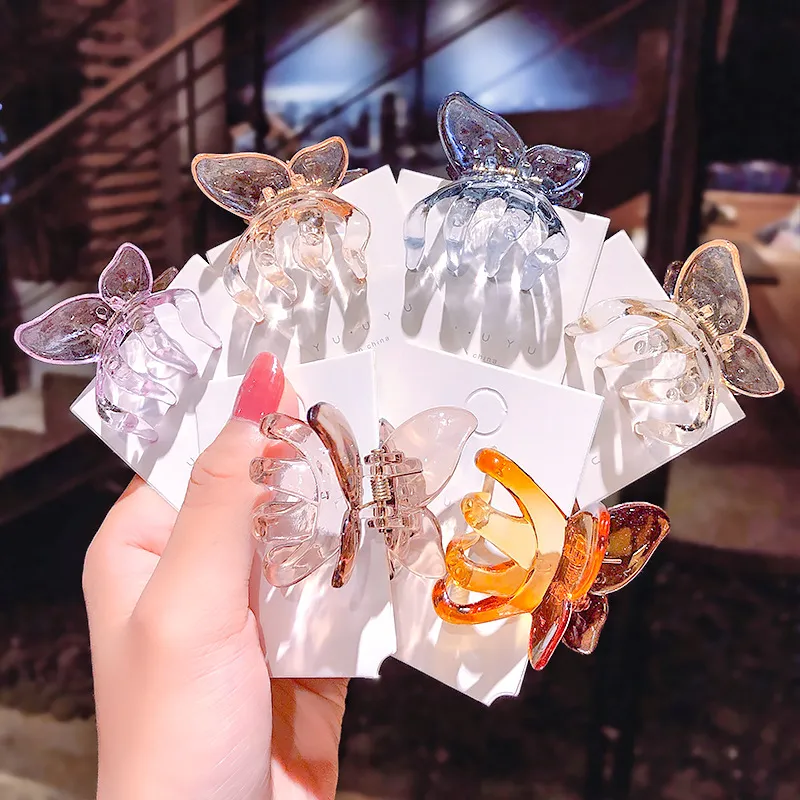 Candy Colors Butterfly Shaped Hair Claw for Women Plastic Resin Gripper
