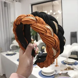 Women's Wide Side Crumpled Cross Knot Alloy Headband
