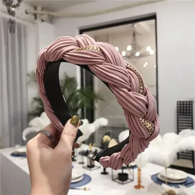Women's Wide Side Crumpled Cross Knot Alloy Headband