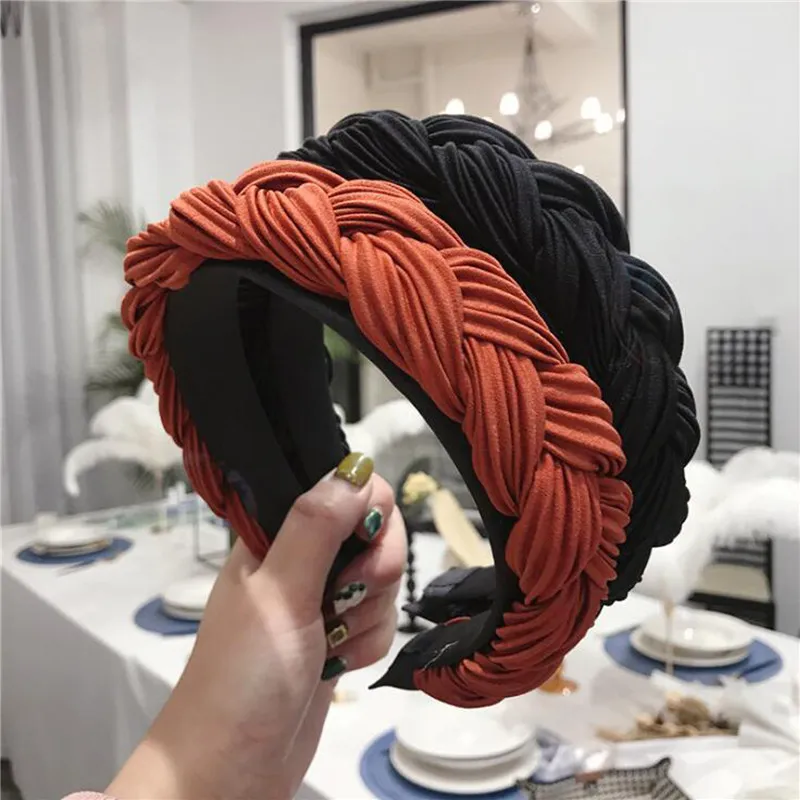 Women Solid Color Wide Side Cross Knot Headband