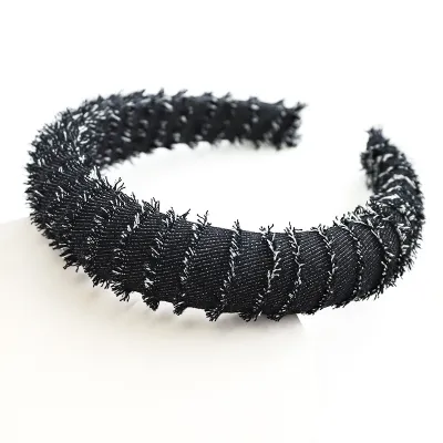 Women Chain Decor Denim Twine Sponge Headband