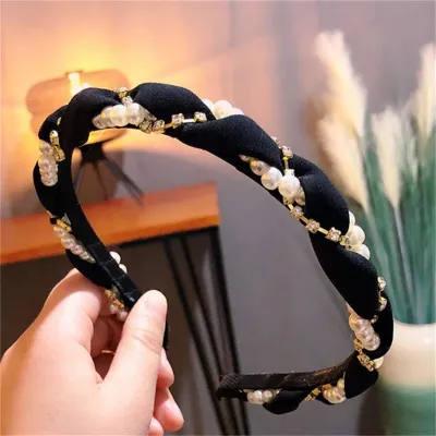 Women Fashion Pearl Rhinestone Decor Headband
