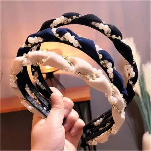 Women Fashion Pearl Rhinestone Decor Headband