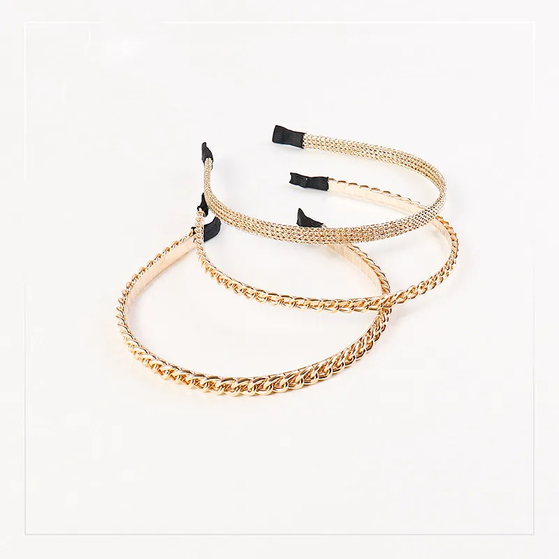 Women Retro Alloy Geometric Plaid Chain Headband