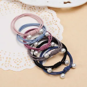 Women Pearl Decorated Solid Color Elastic Hair Band