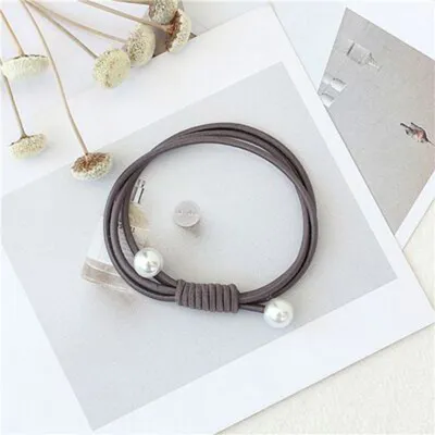 Women Pearl Decorated Solid Color Elastic Hair Band
