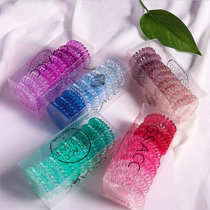 9Pcs/Set Women's TPU Elastic Hair Bands Transparent Gradient Telephone Line Hair Ties