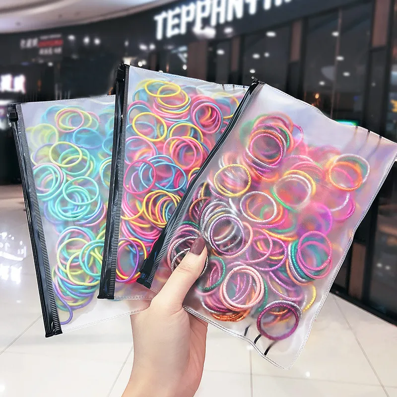 100Pcs/Pack Girls Small Solid Color Elastic Hair Bands Fabric Hair Ties