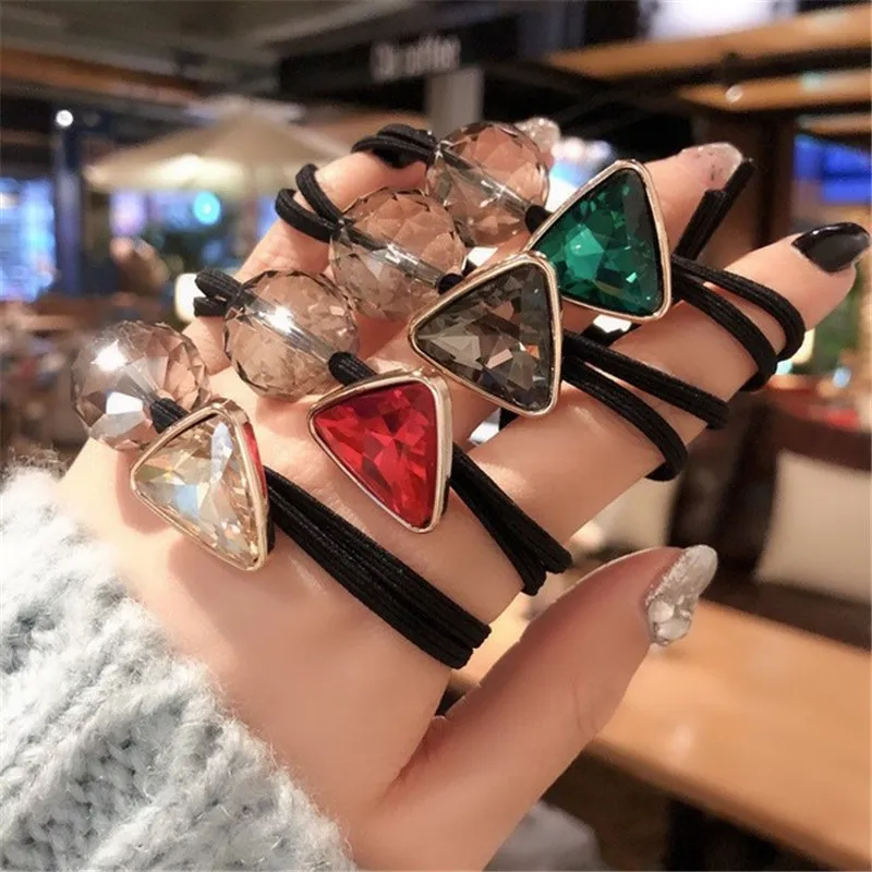 Women Simple Triangle Crystal Elastic Hair Band