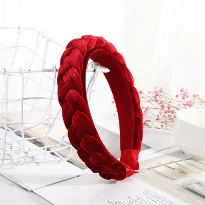 Women Solid Color Flannelette Braid Headband Korean Velvet Gold Diamond