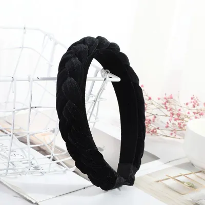 Women Solid Color Flannelette Braid Headband Korean Velvet Gold Diamond
