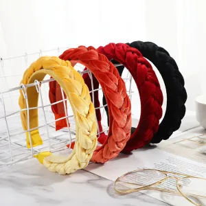Women Solid Color Flannelette Braid Headband Korean Velvet Gold Diamond