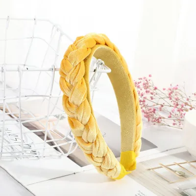 Women Solid Color Flannelette Braid Headband Korean Velvet Gold Diamond