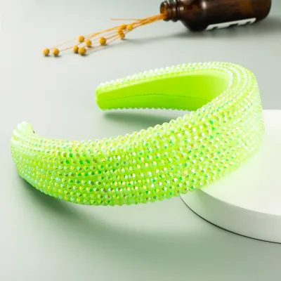 Shiny Pure Color Full Rhinestone Decoration Wide Edge Headband
