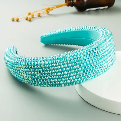 Shiny Pure Color Full Rhinestone Decoration Wide Edge Headband
