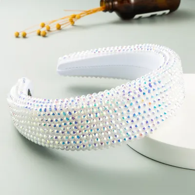 Shiny Pure Color Full Rhinestone Decoration Wide Edge Headband