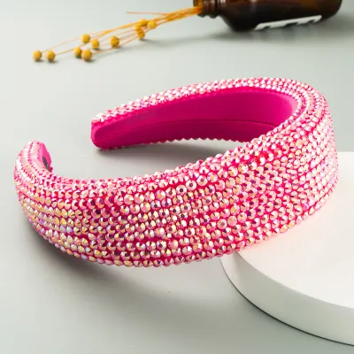Shiny Pure Color Full Rhinestone Decoration Wide Edge Headband