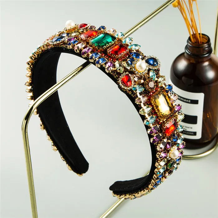 Baroque Style Colorful Glass Drill Decor Headband