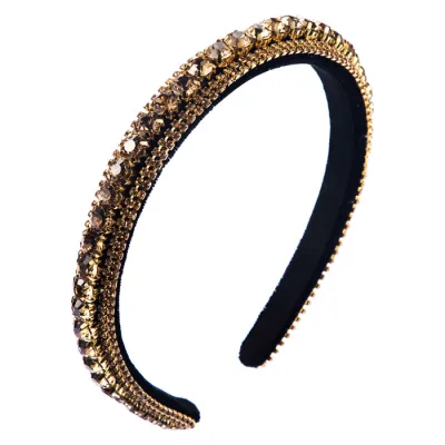 Stylish Multilayer Glass Drill Thin Edge Women's Gold Velvet Plaid Headband