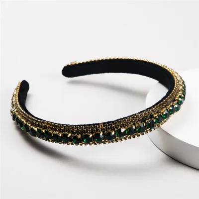 Stylish Multilayer Glass Drill Thin Edge Women's Gold Velvet Plaid Headband